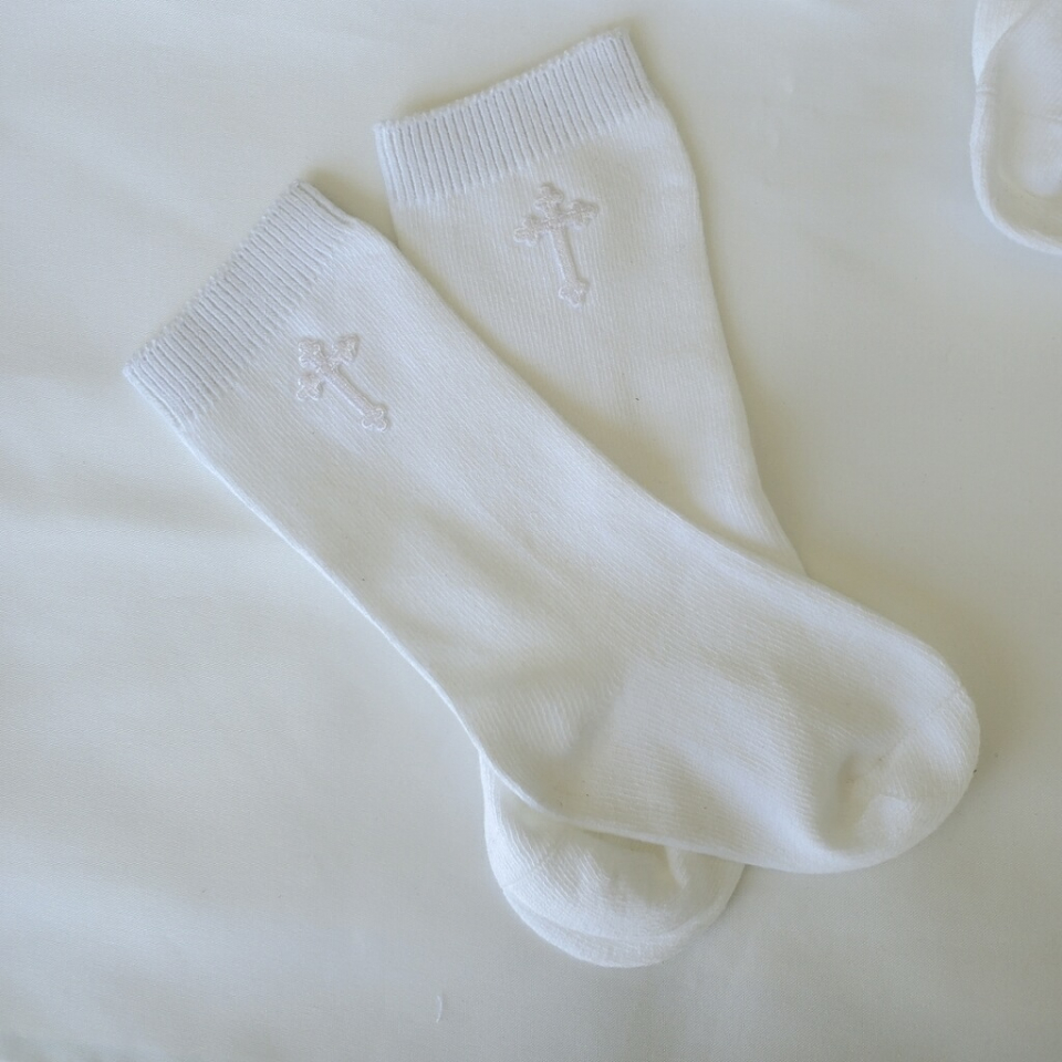 White Boy's Knee High Socks with Cross: Simply Charming